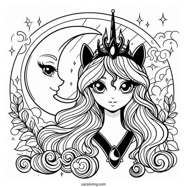 Princess Luna Coloring Page With Crescent Moon In Background