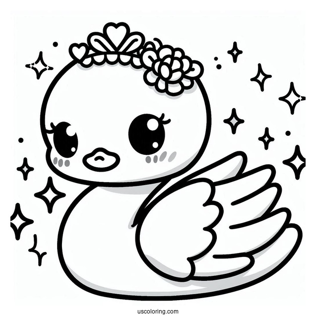 Kawaii Swan Coloring Page For Preschoolers