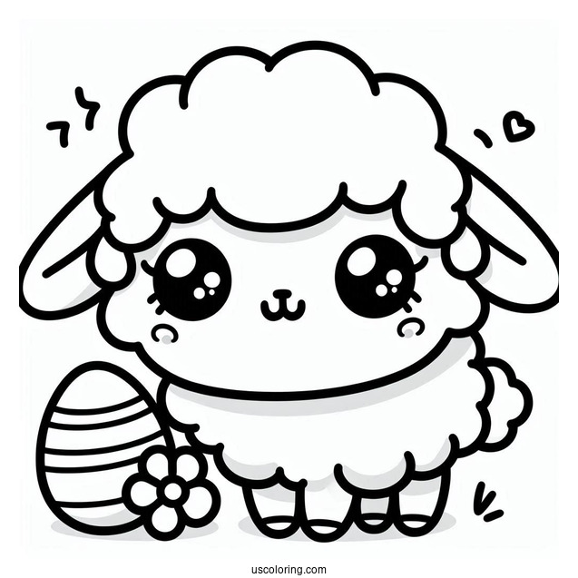 Kawaii Baby Sheep Coloring For Preschoolers