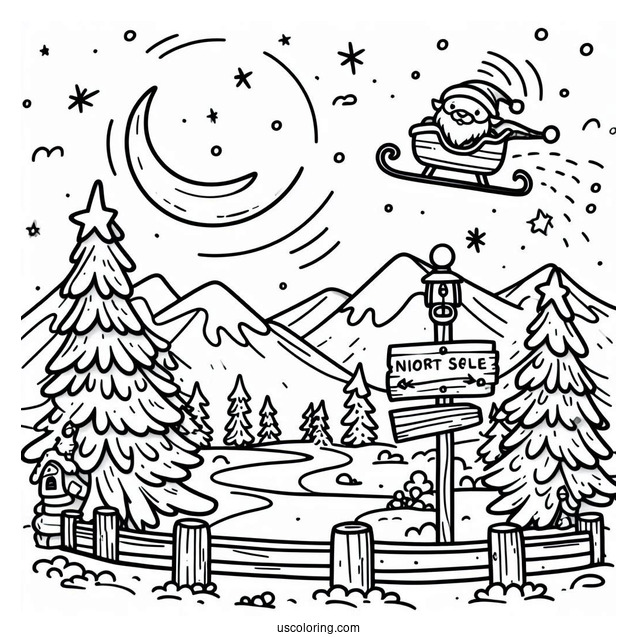 Cartoon North Pole Coloring Page Sign For Kids