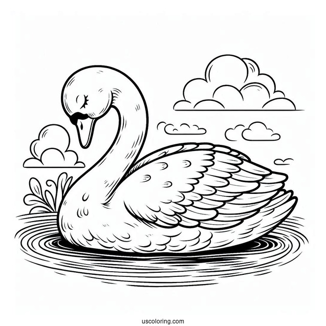 Detailed Swan Coloring Page Sleeping On Pond