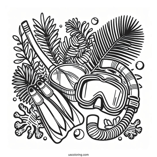 Summer Coloring Page Of Snorkeling Gear