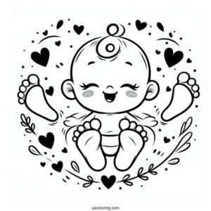 Baby Coloring Page Footprints With Hearts