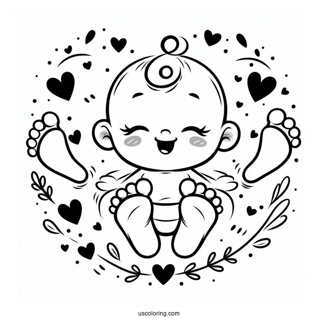 Baby Coloring Page Footprints With Hearts