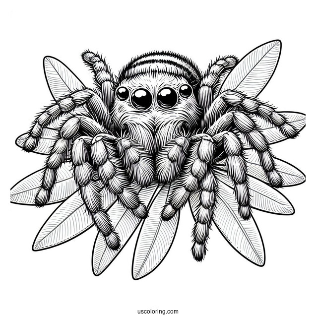 Jumping Spider Sitting On Leaves