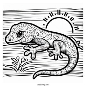 Gecko Lizard Coloring Page On Wood Coloring Page