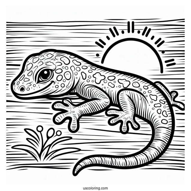 Gecko Lizard Coloring Page On Wood Coloring Page