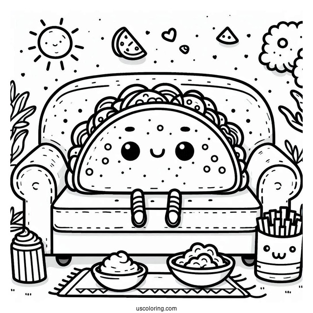 Taco Sitting On A Couch Coloring Sheet For Kids