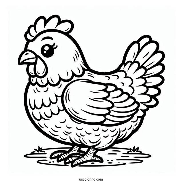 Easy Outline Of a Barn Yard Chicken To Color
