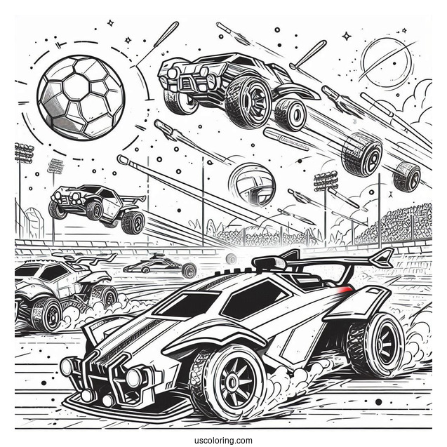 Rocket League Coloring Page Battle Cars Chasing The Ball