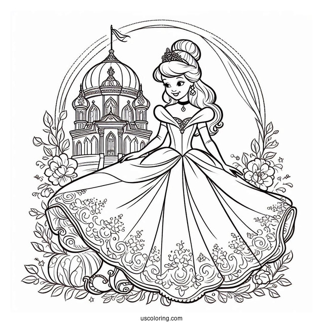 Beautiful Coloring Page Of Cinderella For Kids