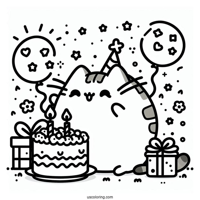 Pusheen Happy Birthday Coloring Page