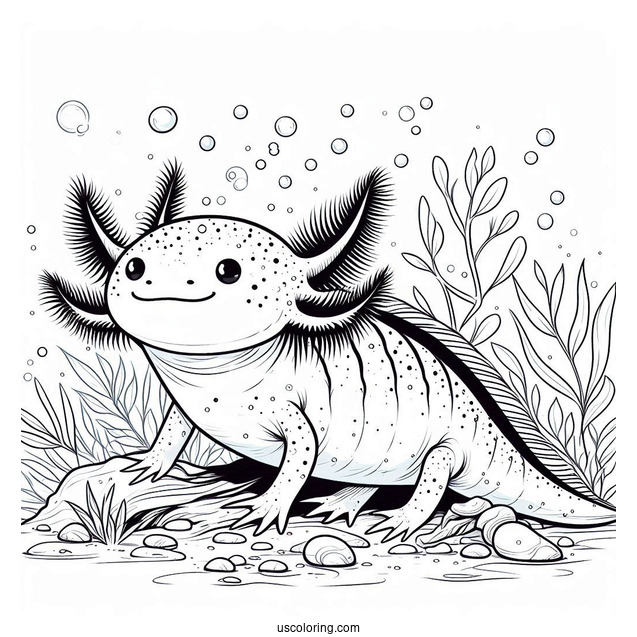 Realistic Axolotl Coloring Page Under The Sea