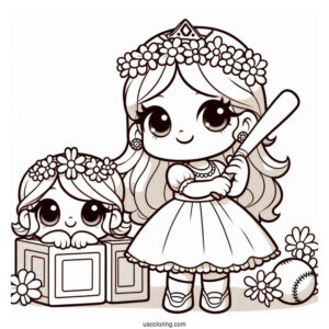 Princess Daisy Coloring Page Holding Block And Baseball Bat