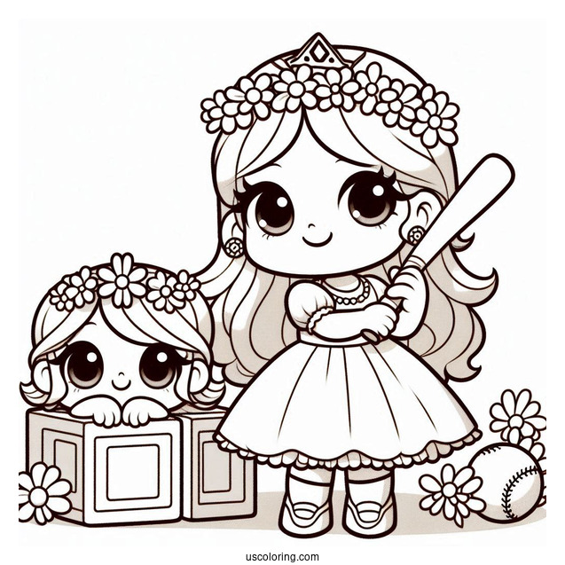 Princess Daisy Coloring Page Holding Block And Baseball Bat