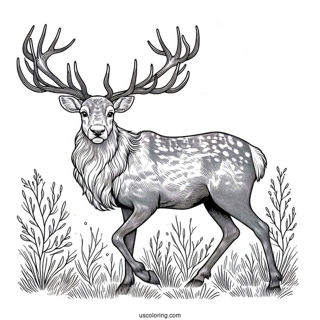 Coloring Page Of a Realistic Looking Reindeer