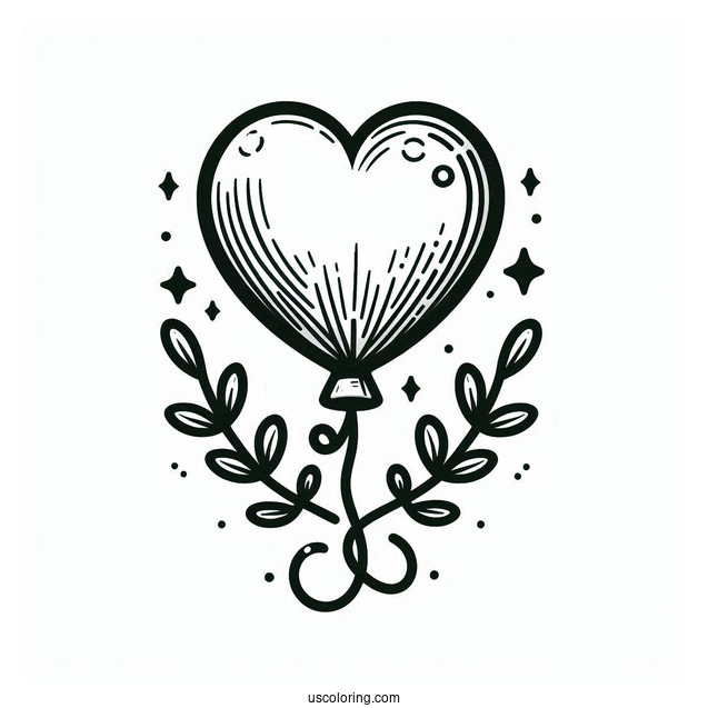 Valentines Day Love Heart Balloon To Color