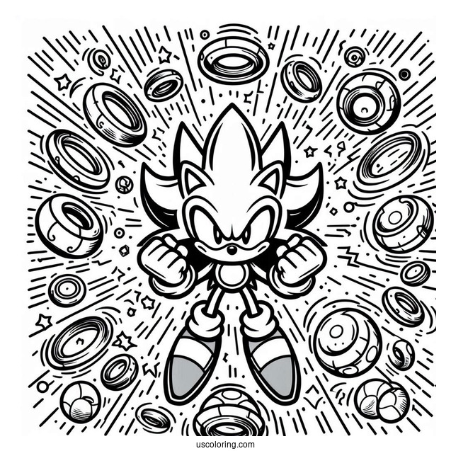 Super Sonic Coloring Page Power Up Surrounded By Rings