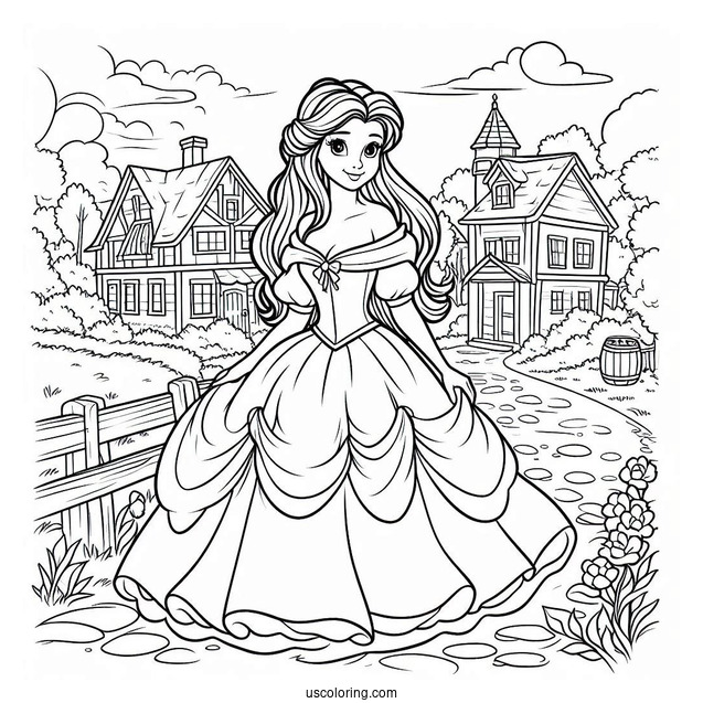 Belle Wearing Blue Dress In The Village