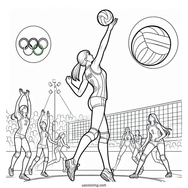 Volleyball Players Competing In The Olympics Coloring Page