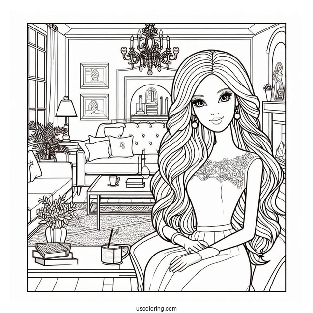 Barbie Doll In Living Room To Color