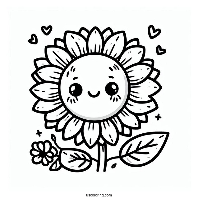Cute Smiling Sunflower Coloring For Kids