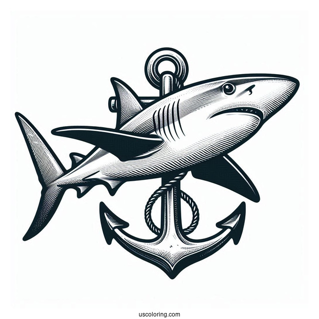 Realistic Hammerhead Shark Coloring Page With Anchor