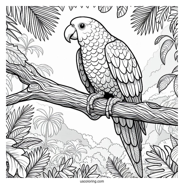 Parrot Sitting On a Tree In Lush Jungle