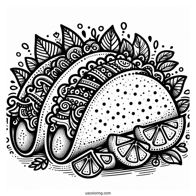 Two Detailed Taco Coloring Page