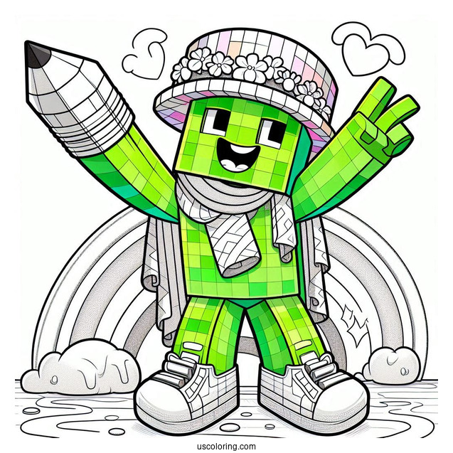 Happy Minecraft Hulk Coloring Page For Kids