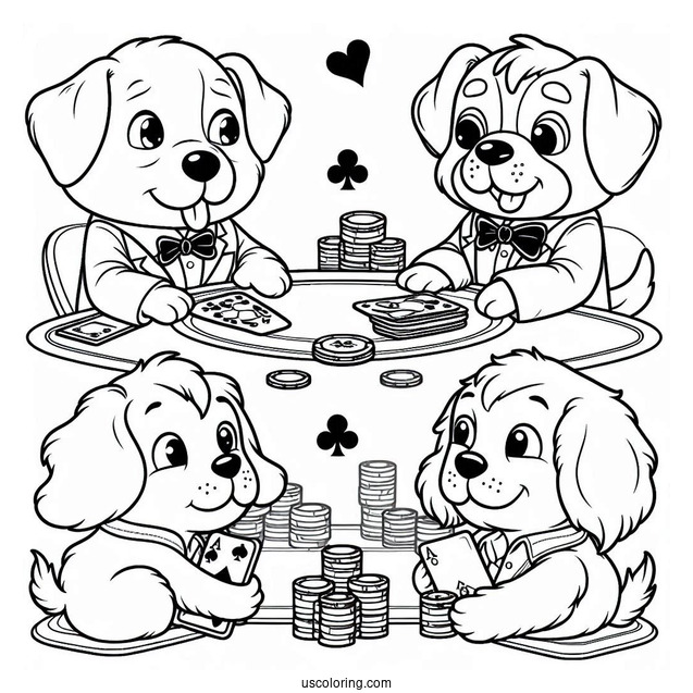Funny Coloring Page Of Dogs Playing Poker