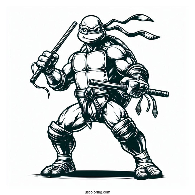 Ninja Turtles Coloring Page Of Michelangelo Holding Nunchucks