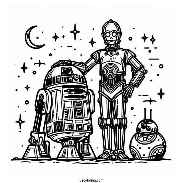 Cartoon C3PO And R2 D2 Coloring Page For Kids
