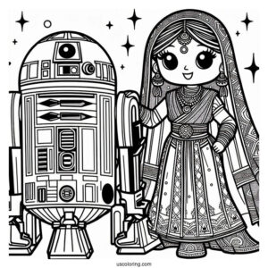 Cartoon C3PO And R2 D2 Coloring Page For Kids