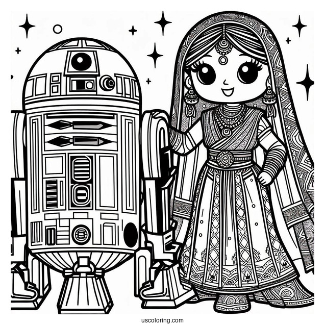 Cartoon C3PO And R2 D2 Coloring Page For Kids
