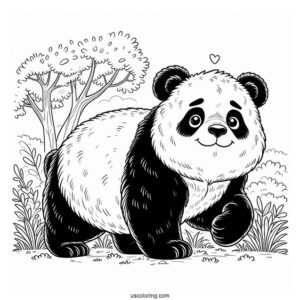 Giant Panda Walking On Grass To Color