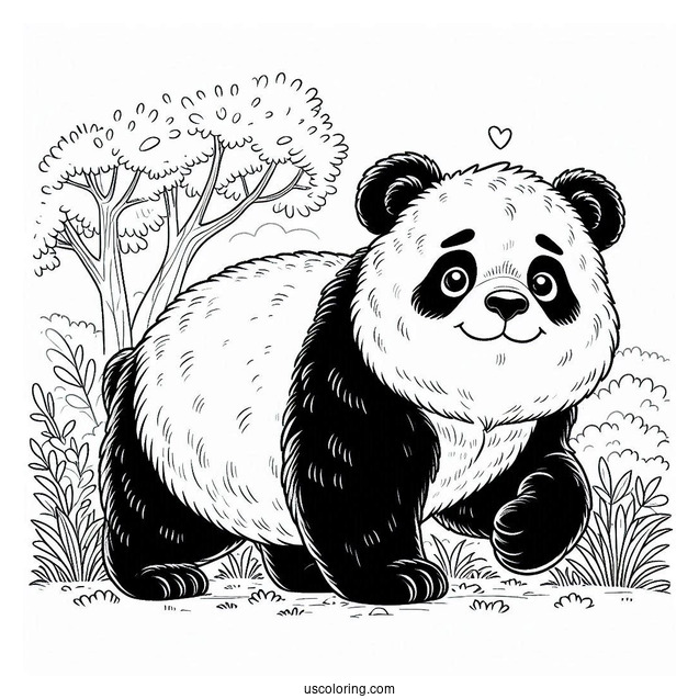 Giant Panda Walking On Grass To Color