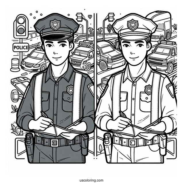 Traffic Control Police Officer To Color
