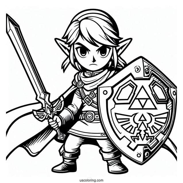 Super Smash Bros Coloring Page Of Zelda With Sword And Shield For Kids