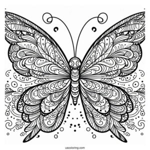 Butterfly Coloring Page Zentangle With Elaborate Wings