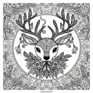 Intricate Rudolph Coloring Page Mandala With Mistletoes