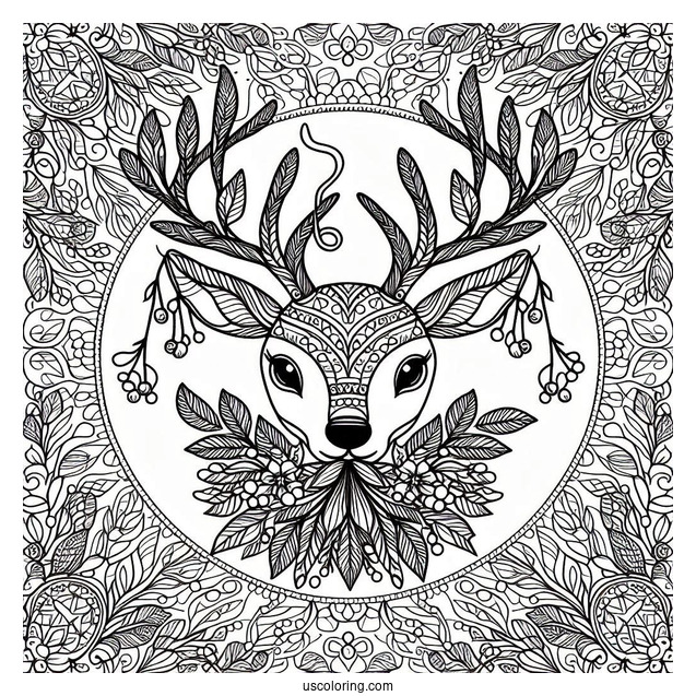 Intricate Rudolph Coloring Page Mandala With Mistletoes