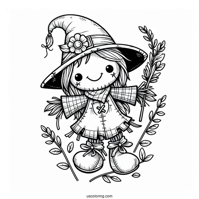 Stitch Clinging To A Scarecrow Coloring Page For Kids