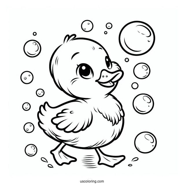 Baby Duck Walking Through Bubbles