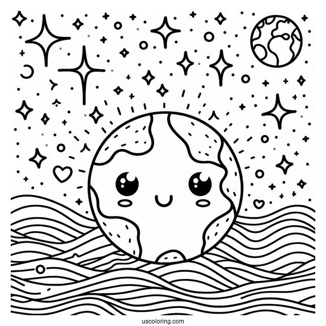 Happy Little Earth With Sparkling Background