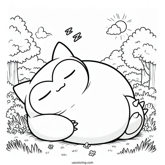 Simple Snorlax Coloring Page Sleeping On Grass For Kids