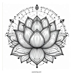 Blossoming Lotus Flower Mandala Coloring Page