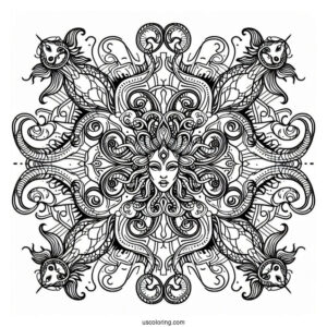 Intricate Medusa Coloring Page Mandala