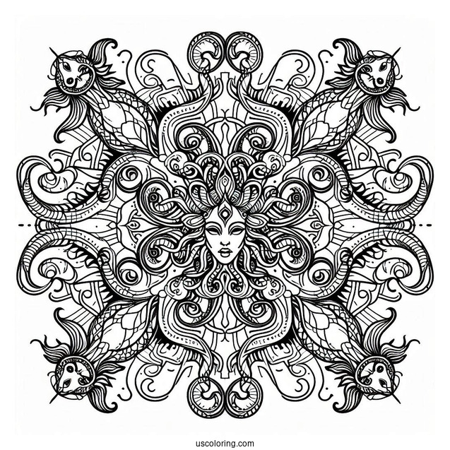 Intricate Medusa Coloring Page Mandala