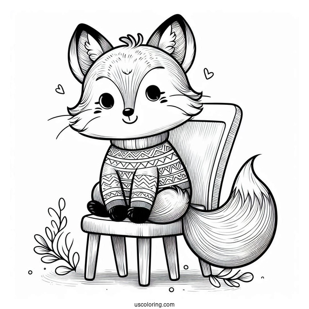 Smiling Fox In A Christmas Sweater Sitting On A Chair